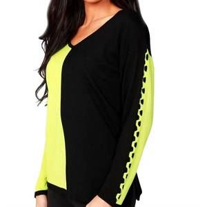 NEW ANGEL color block v-neck with detail sleeve in black/kiwi